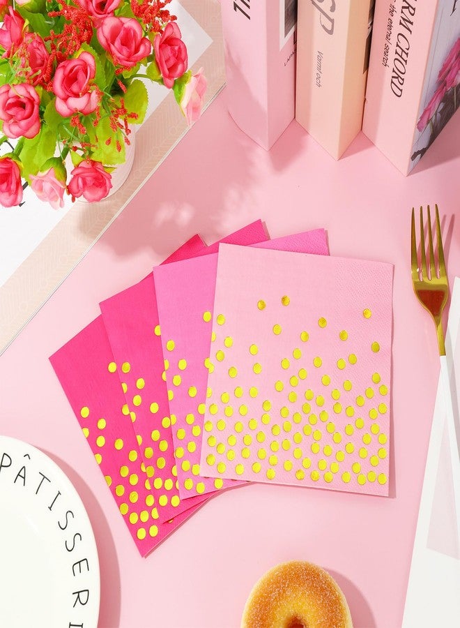 وولاين مجموعة مناديل كوكتيل وردية فاقعة من والين، 100 قطعة، لعيد الحب، 3 مناديل ورقية متدرجة الألوان باللون الوردي مع نقاط ذهبية، مناديل عشاء للاستخدام مرة واحدة، مثالية لتزيين موائد حفلات الزفاف وأعياد الميلاد، مقاس 5 × 5 بوصة - Image 4